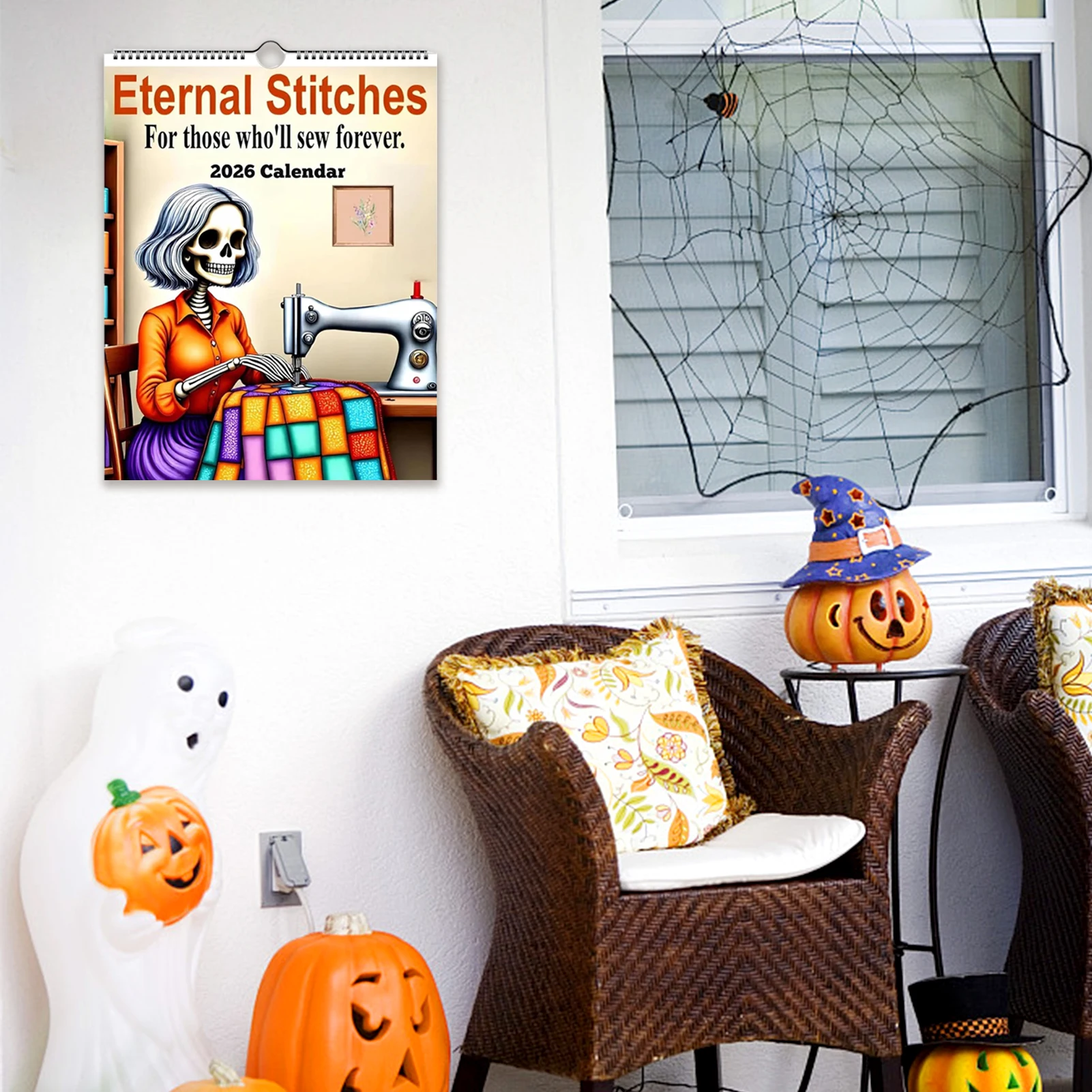 2026 الجمجمة الخياطة موضوع جدار التقويم القوطية ديكور المنزل مع طباعة عالية الدقة معلقة التقويم للديكور الداخلي