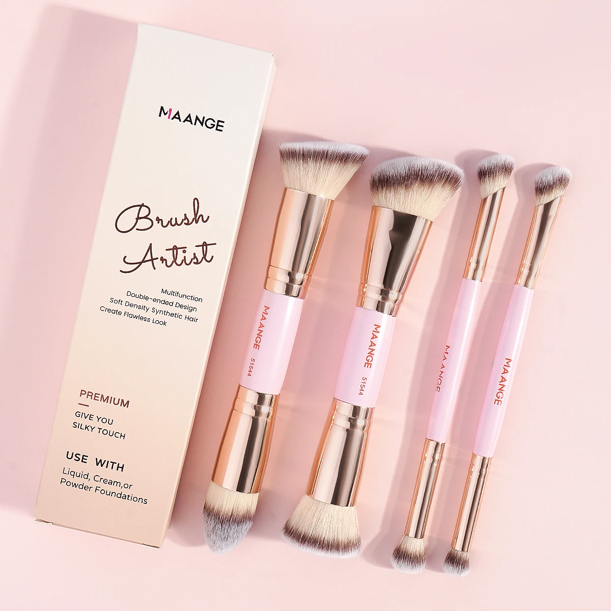 MAANGE 4pcs Basic Makeup Brushes Set With Box Dual-ended Foundations Powder Blush Details for Eyeshadow Brushes Beginner Travel