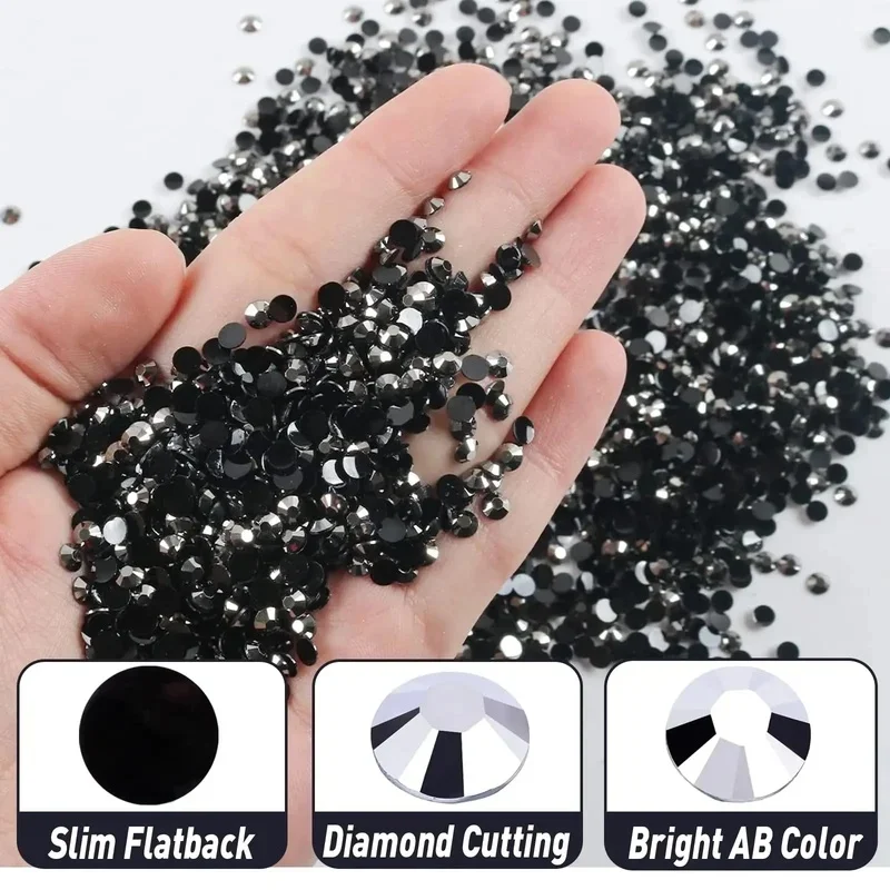 5000/10000PCS Black Grey Flatback Resin Jelly Rhinestones 2-6mm Drill Faux Gems Bead for Crafts DIY Nail Art Charms Supplies