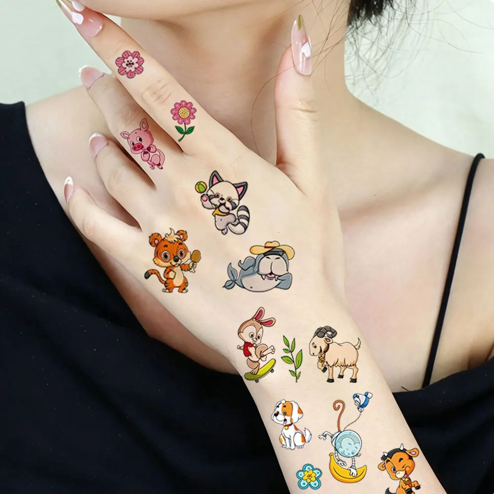 30pcs Animal Pattern Temporary Tattoo Stickers Monkey Pig Dinosaur Rabbit Cartoon Tattoo Stickers For Hand Arm And Body Art