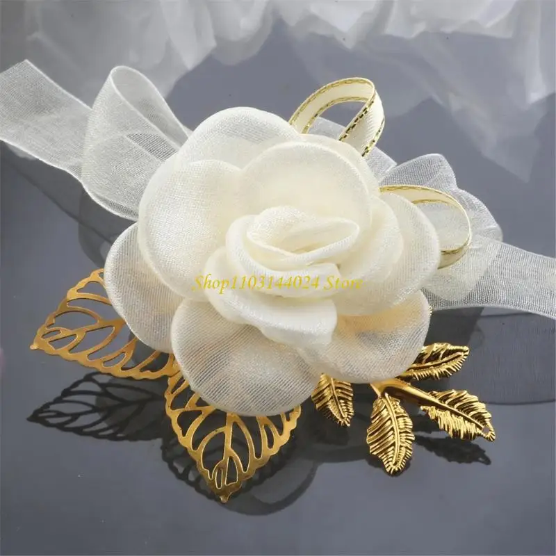 

N5KE Artificial Flower Wrist Corsage and Boutonniere Set for Bride Groom Wedding Ceremony Wrist Jewelry Event Decoration