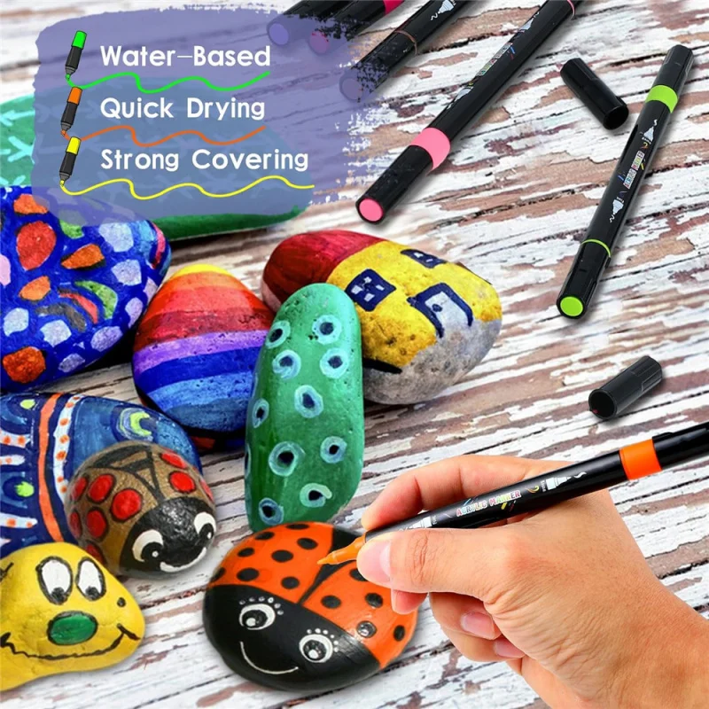 Bolígrafo de doble cabeza de 30-120 colores, rotulador de Metal de propileno acrílico, pinturas de cuentas de mano, juego de pinceles de Bellas Artes para cartón