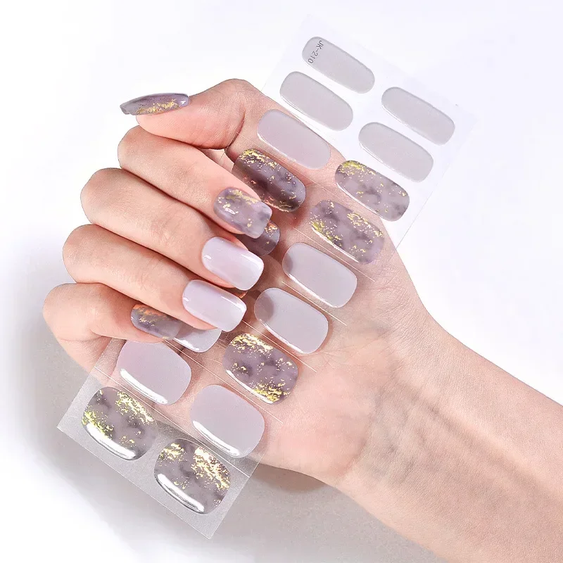 Pink Series Semi-cured Gel Nail Decor Stickers Waterproof Long Lasting UV Lamp Required Full Cover Nail Charms Stickers Wraps