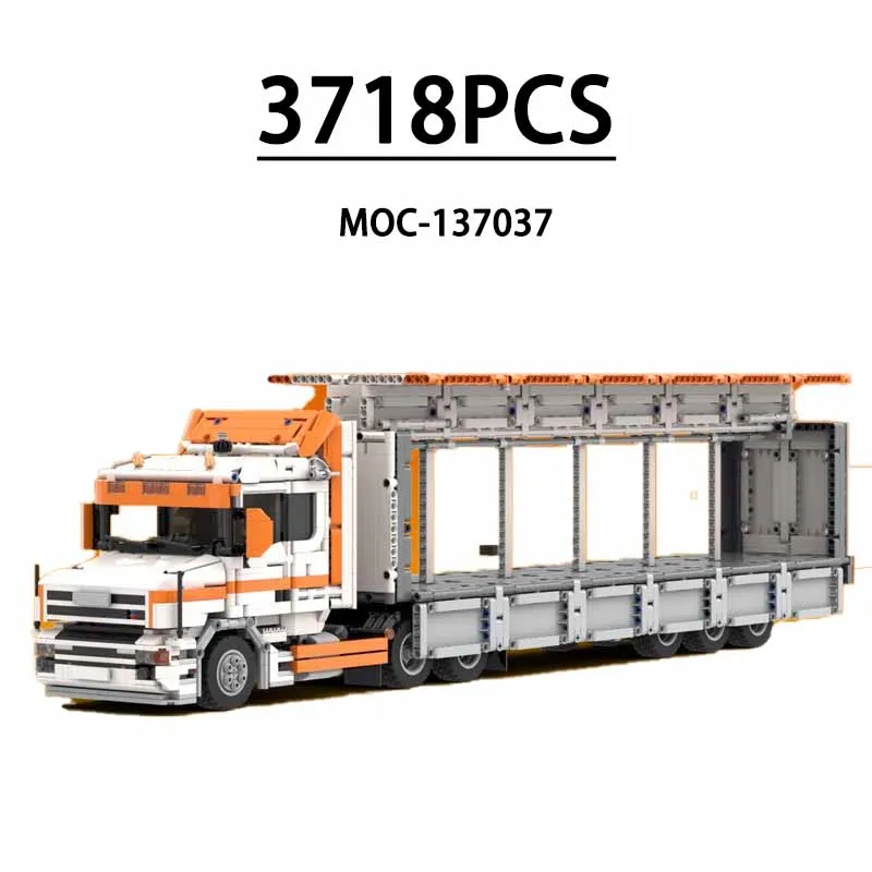 T144 6x2 MOC-137037 Winged Truck Trailer Model 3718PCS Compatible Bricks Christmas Gift Birthday Gift