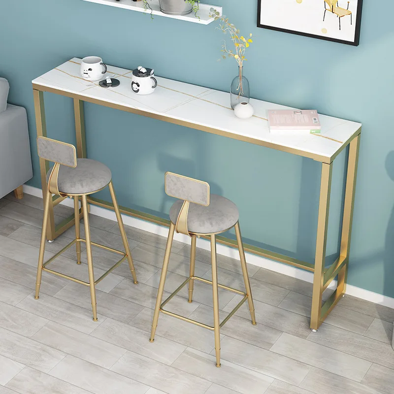 

Nordic slate marble home bar table and chairs are simple against the wall bar table balcony milk tea shop high table