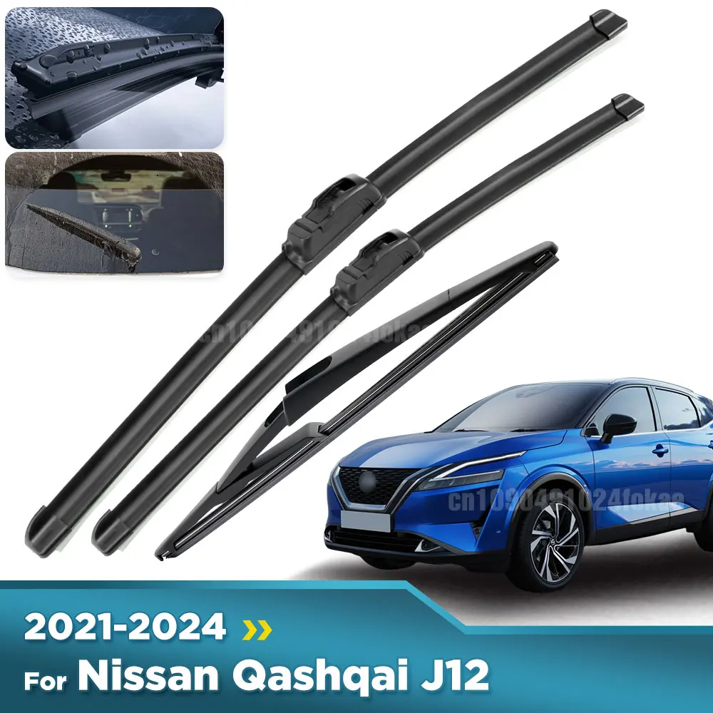 

For Nissan Qashqai J12 2021-2024 2022 2023 Wiper Front & Rear Wiper Blades Windshield Windscreen Window Brushes 26"+17"+12"