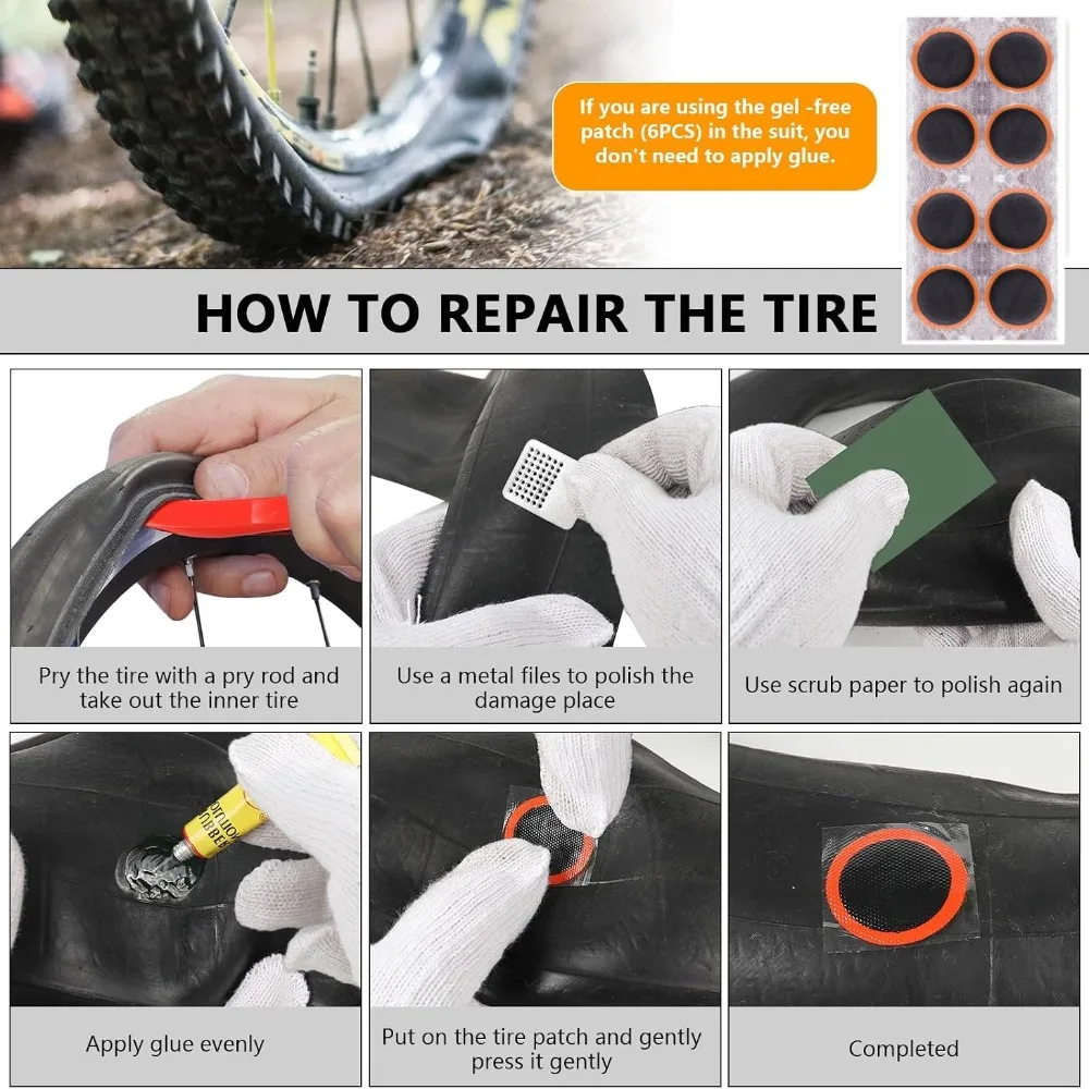 Bike Tire Repair Kit,Bicycle Inner Tube Puncture Patch Kits,Metal Rasp and Tire Lever, Bike Patch Kit for Mountain and Road Bike view 2