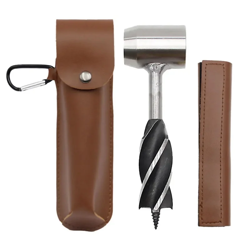 

Outdoor Camping Bushcraft Accessories Hand Auger Wrench Bushcrafting Tools Sharp Design Pu Leather Drill Bit Case Brown Durable