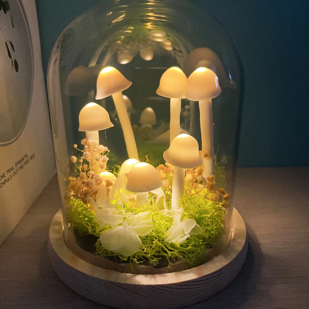 Handmade White Mushroom Lamp DIY LED Night Light Girl Bedroom Ornaments Living Room Desktop Decoration Birthday Christmas Gift