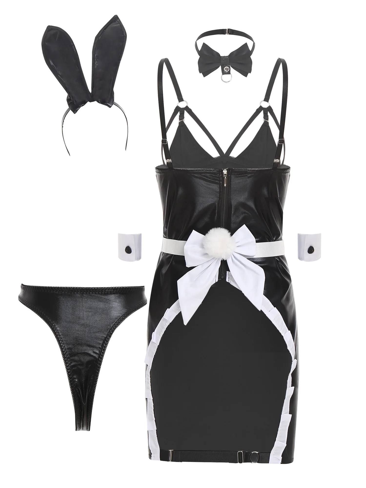 النساء الملابس الداخلية أنيمي خادمة تأثيري وتتسابق فستان بكتافة T-الظهر ثونغ أرنب الأذن أغطية الرأس ربطة المئزر خادمة إغراء المثيرة مجموعة