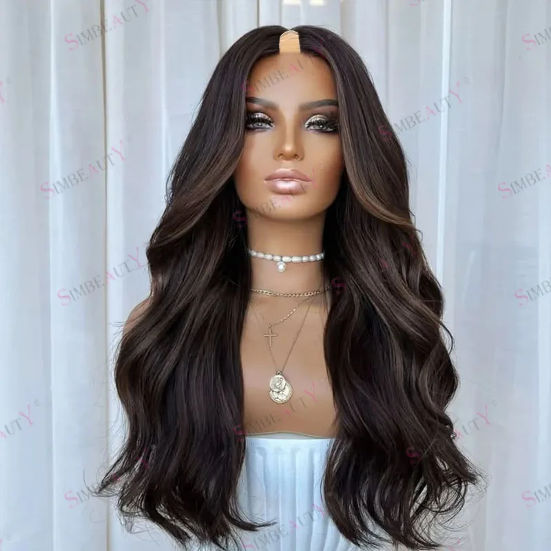 

Lowlight Neutral Coffee Brown Indian Human Hair 1x4 Size Opening U Part Wigs for Black Women Glueless Cheapest U Part Wigs