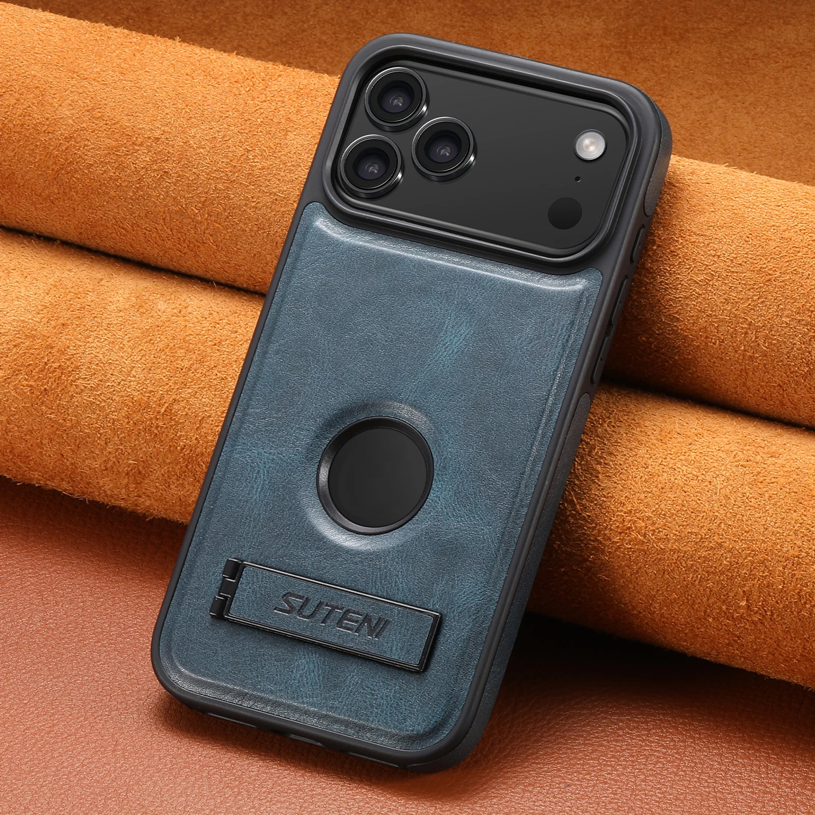 SUTENI Luxury Faux Leather Phone Case Stand Magnet Wireless Charging Smooth Surface For iPhone 17 Pro Max 16 Plus 15 14 13 12