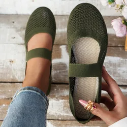 Autumn New Womens Fashion Round Toe Flat Non-Slip Womens Shoes Solid Color Mesh Shallow Mouth Slip-On Women Shoes Large Size