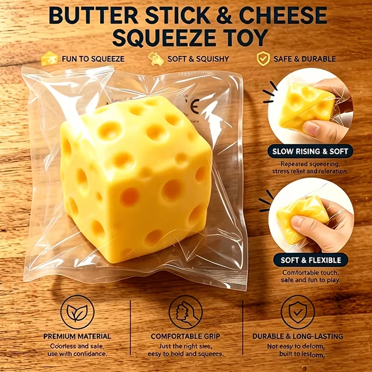 1 Piece Yellow Square Cheese Squeeze Toy, Sensory Toy, Holiday Gift, Suitable for Office Desk Toys, Squeeze Toy, Birthday Gift, Party Favor, Desktop Decoration, Very Suitable as a Halloween, Thanksgiving, or Christmas Gift, Children's Holiday/Birthday Gift, Squeeze Toy