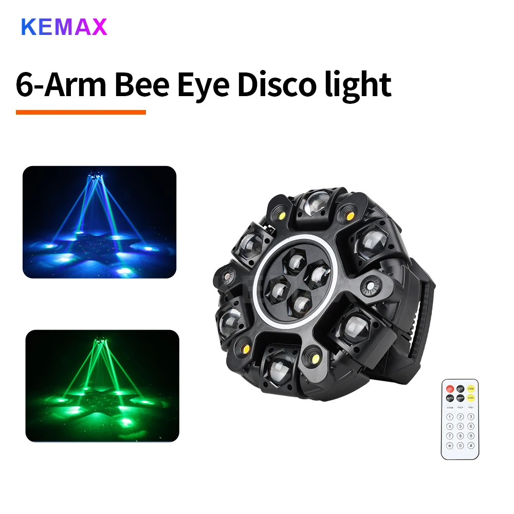

150W Bee Eye Moving Head DJ Light Remote 6 Arm LED Mini Beam Rotating DMX512 Disco Party Stage Lighting For Nightclub Events Bar