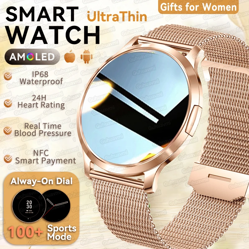 

2025 Новые ультратонкие умные часы для женщин 1,32 дюйма HD AMOLED 466*466 HD Pixel Display Always Show Time Напоминание о вызове Женские умные часы