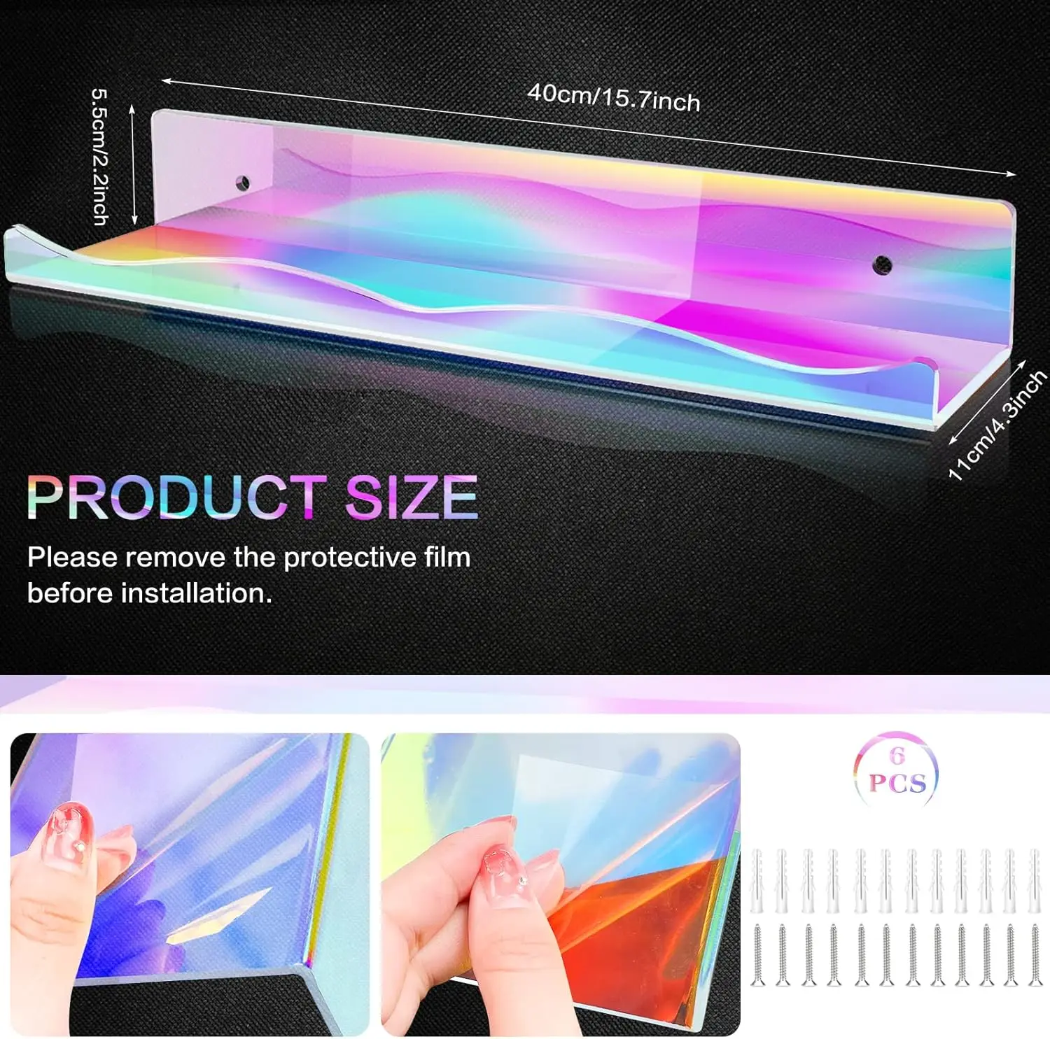 6 عبوات من أرفف العائمة المصنوعة من الأكريليك قزحي الألوان، حواف عرض كبيرة مقاس 15.7 بوصة لـ Funko Pop والكتب والديكور #3