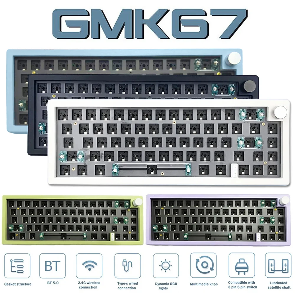 

Комплект механической клавиатуры GMK67 Bluetooth 5.0/2.4G, беспроводная/проводная игровая клавиатура с прокладкой, комплект настраиваемой клавиатуры