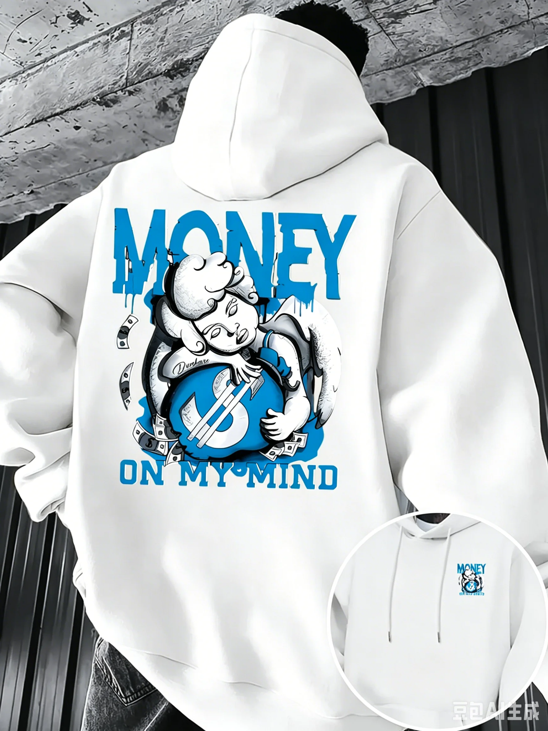 Angel Print Hip-hop Street Style Y2K Men Hooded Sweatshirt Autumn and Winter Daily Outdoor Sports All Build Fitness Leisure Warm