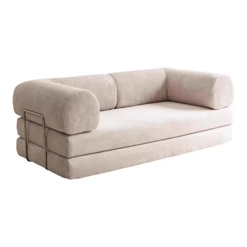 

French Fabric Sofa Bed Small Unit Cream Wind Fabric Lazy Compressible Packaging Sofa