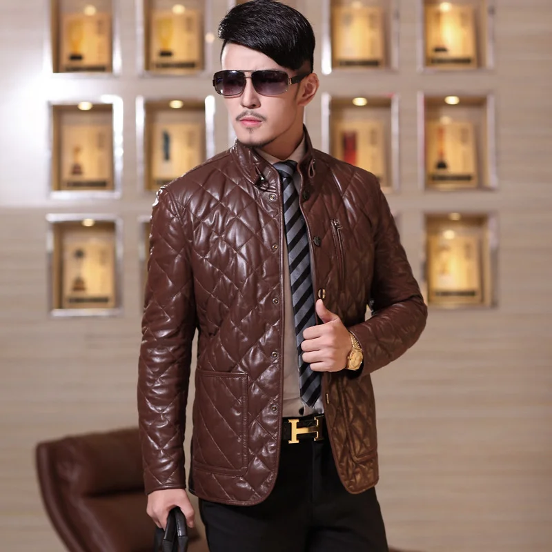 

Leather Men's Genuine Jacket Autumn Winter Sheepskin Coat for Men Down Jacket Casual Chaqueta Cuero Hombre 2023