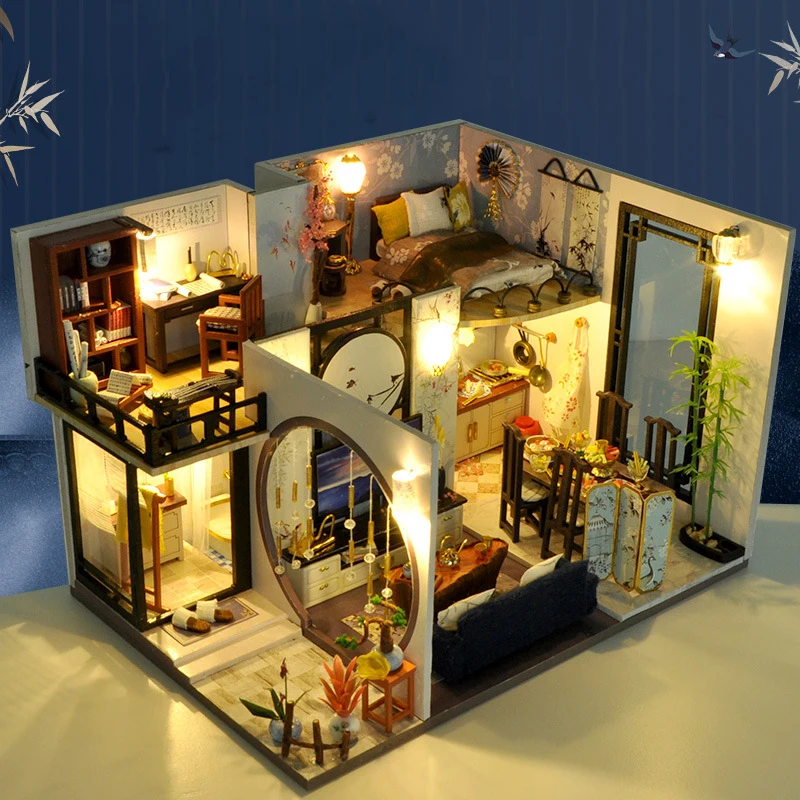 2023 House Kit DIY Handmade Assembly Magic Building Model Toys Home Bedroom Decoration with Furniture Wooden Christmas Gift Toy