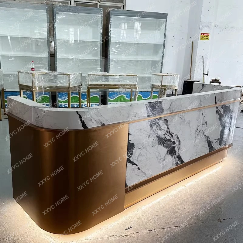 Creative Irregular Front Desk Lacquered Bar Counter Internet Celebrity Cashier Desk Personalized Reception Desk Marble Service D
