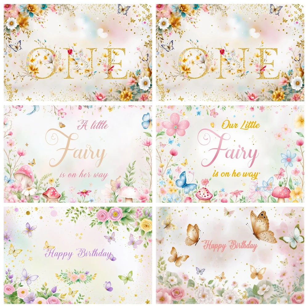 MOON.QG Balloons Butterfly Baby Shower Backdrop Customized Happy Birthday Banner Background 1st One Year Fairy Party Decorations