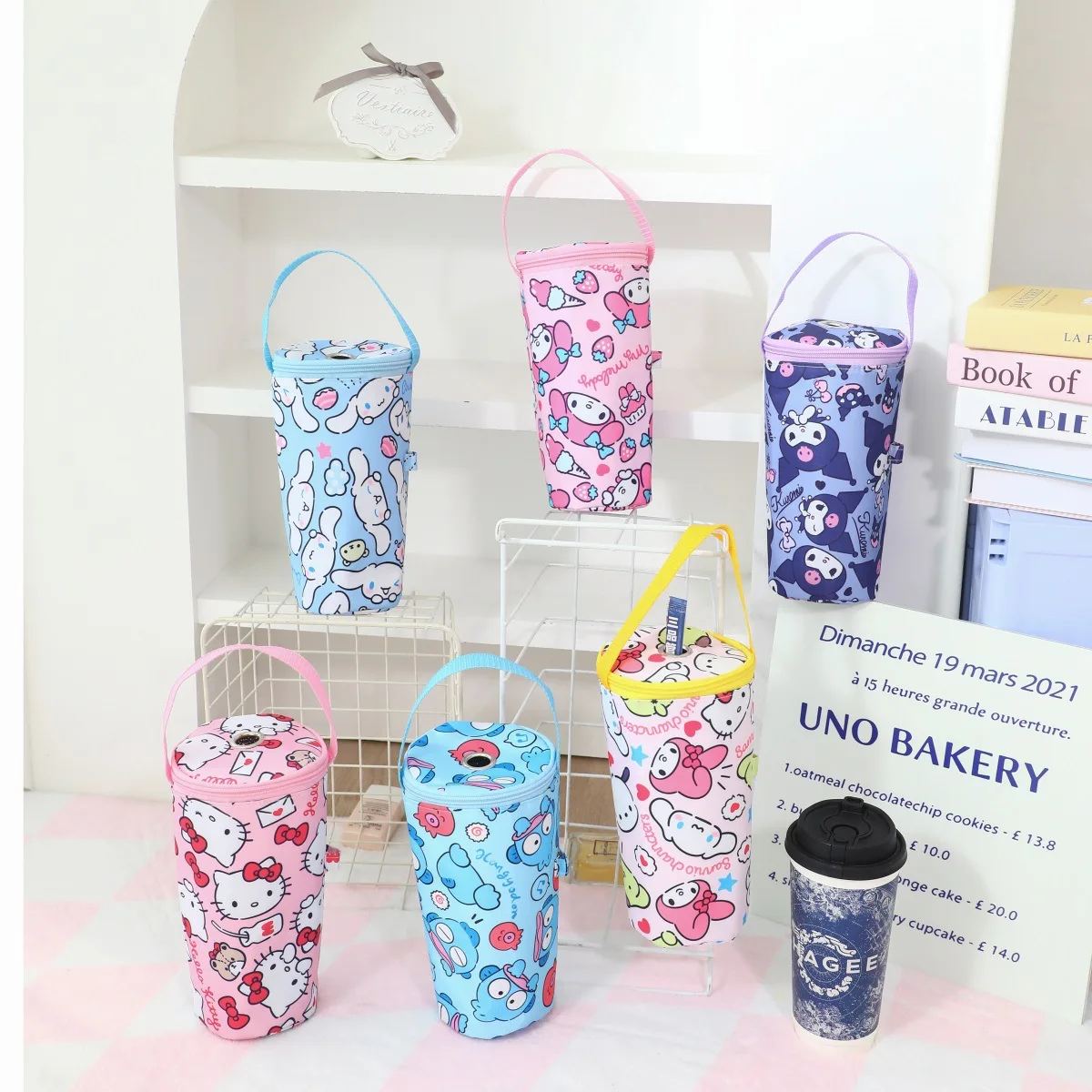 

Anime Hangyodon Hello Kitty Carrying Insulated Cup Cover Portable Milk Tea Tote Bag Heat Preservation Bag Eco-friendly Handbag