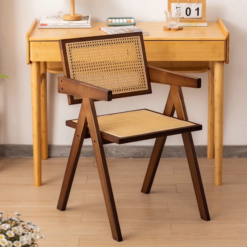 

Modern Nordic style rattan dining chair walnut Chandigarh chair home dining room chair with backrest Internet celebrity new