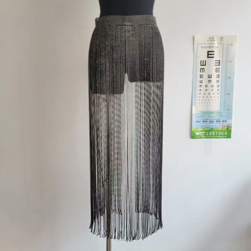 Glitter Strass Lange Quaste Röcke Für Frauen Handgemachte Sexy Diamant Körper Kette Sommer Nachtclub Party Rock Gürtel Y2K Zubehör – Detail 6