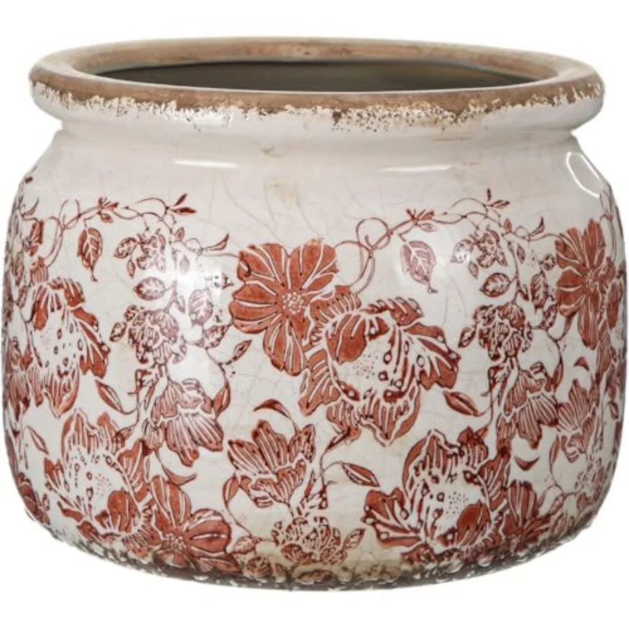 

7.7" Large Ceramic Plant Pot Beige Brown Vintage Crackle Glaze Flowers Pot Decorative Planter with Drainage for Indoor Outdoor