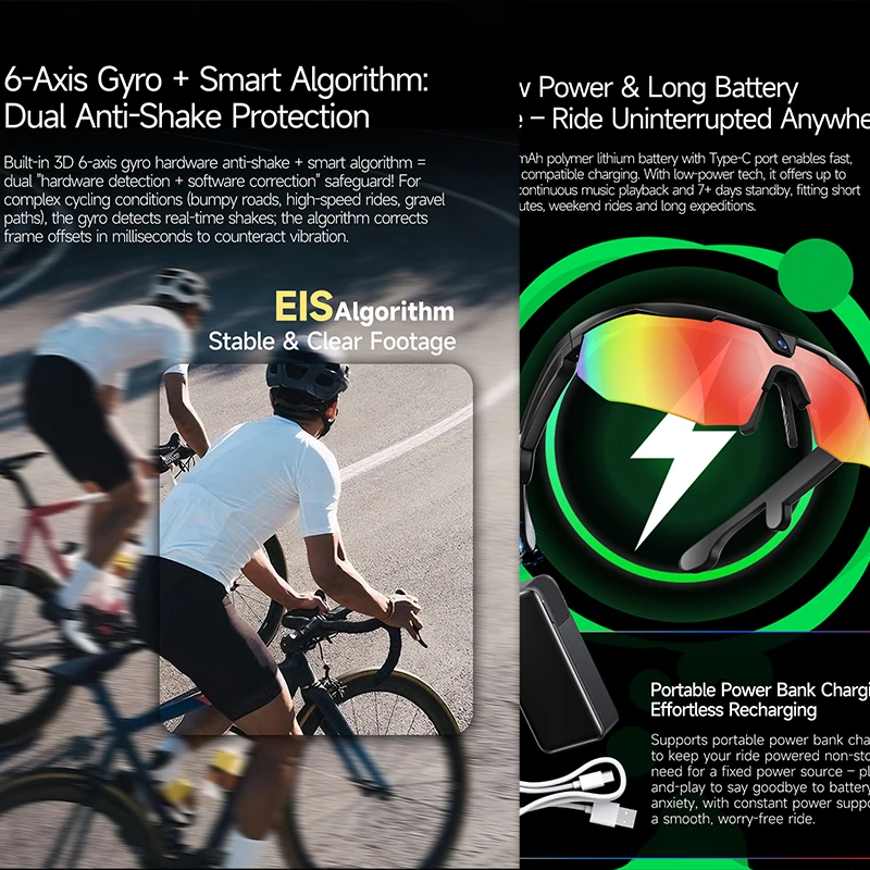 2026 New Smart Glasses Cycling Record 800W HD Camera Photo Video Shooting Anti-Shake Function AI Voice Translation Smart Glasses - view 6