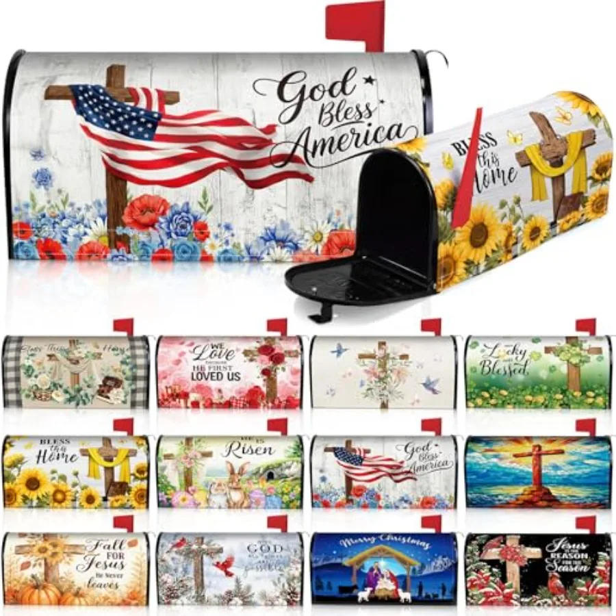 

12 Pcs Christian al Magnetic Mailbox Covers 21" x 18" Religious Waterproof Magnetic Mailbox Wrap Jesus Mail Cover for Holiday S