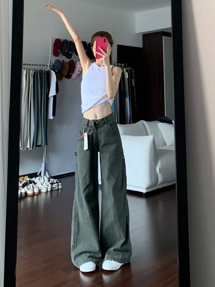 プラスサイズ ハイウエスト 裏起毛 アメリカン スレ デニムジーンズ レディース ルーズフィット ストレートレッグ ワークウェア トラウザーズ 秋ファッション