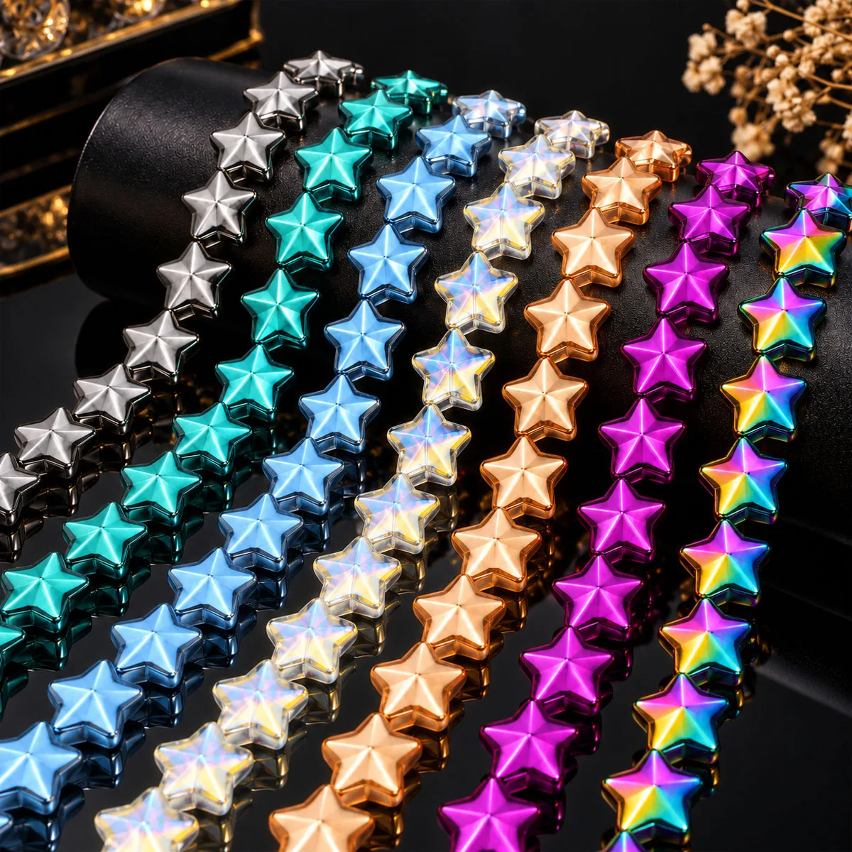 13mm 25pcs Glass Large Five Pointed Star Various Colors Spacer Loose Beads For Jewelry Bracelets Necklace Making DIY Accessories