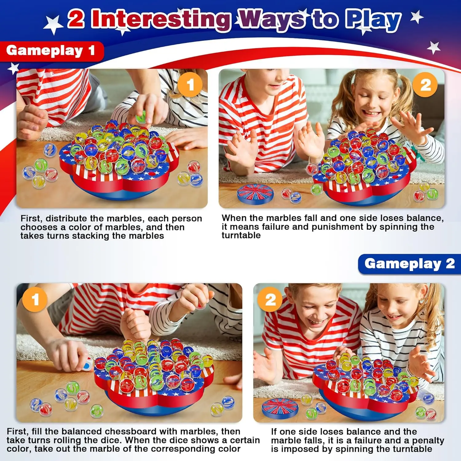 Juego de mármol Wobble Balance: 80 canicas de colores, dados, tablero de ajedrez, tocadiscos, cartas de desafío, divertido juego de mesa familiar para niños A