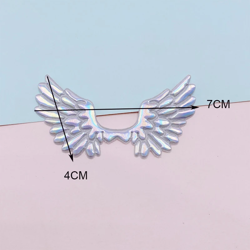 Laser Angel Wing Padded Appliques for Baby Clothes, Headwear, Hair Clip, Bow Accessories, Patches, 7x4cm, 40Pcs