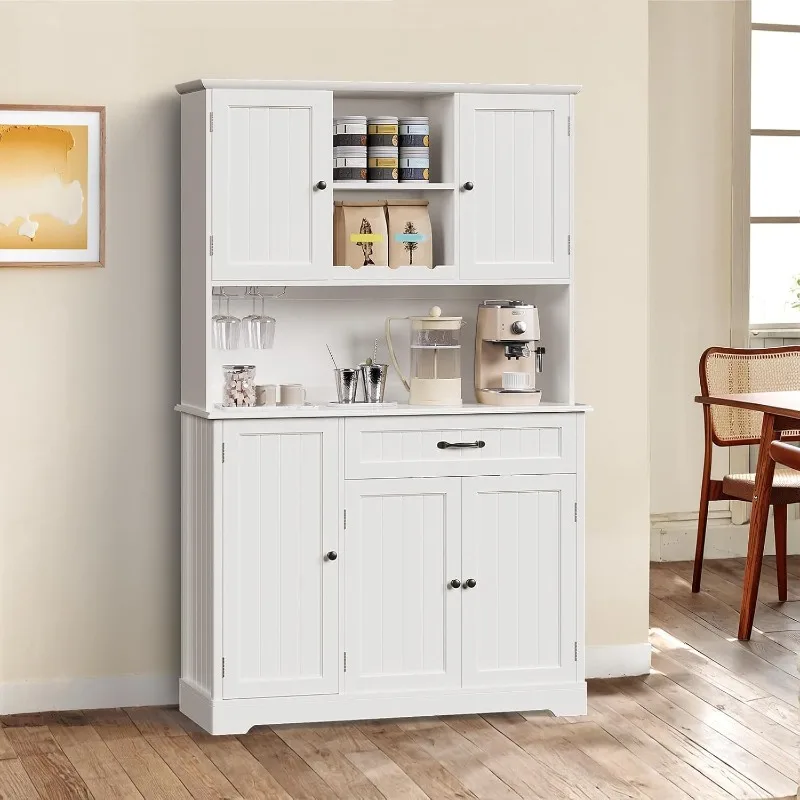 Gabinete de despensa de cocina de 67,7 pulgadas con estante para microondas, gabinete alto para Bar de café con aparador de cocina de almacenamiento con encimera para