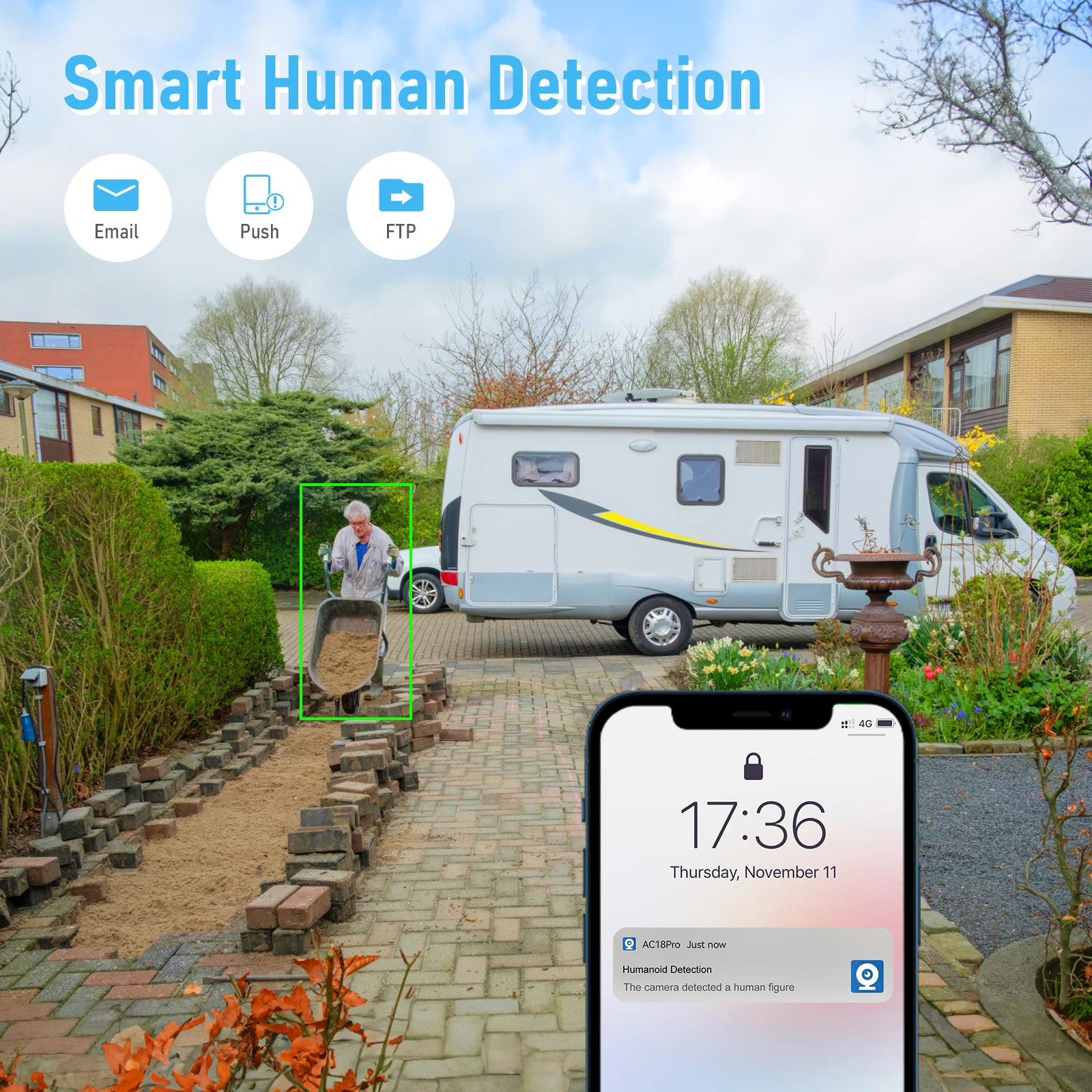 JideTech 5MP POE PTZ كاميرا شبكة مراقبة خارجية 20X زووم بصري مع رؤية ليلية وكشف الإنسان IP Security IP66 مقاوم للماء #3