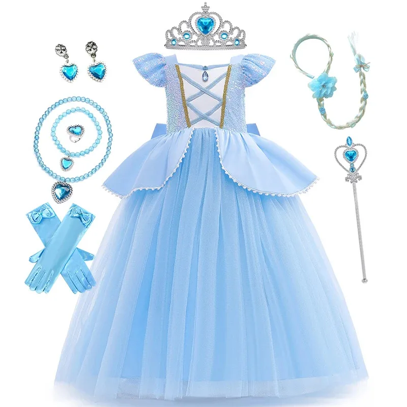 

Girl C-Cinderella Princess Cosplay Dress Up Clothes for Girls Halloween Carnival Party Costume Kids Birthday Wedding Gown