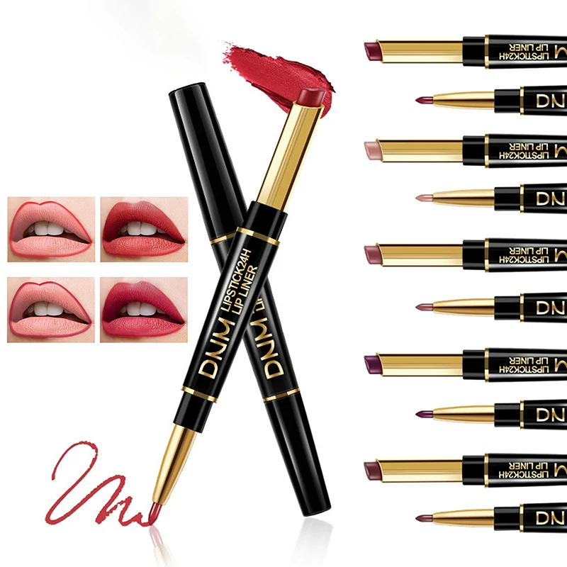 Nueva taza antiadherente de doble punta, lápiz labial de larga duración, delineador de labios, alta pigmentación, resistente al agua, regalos del Día de San Valentín