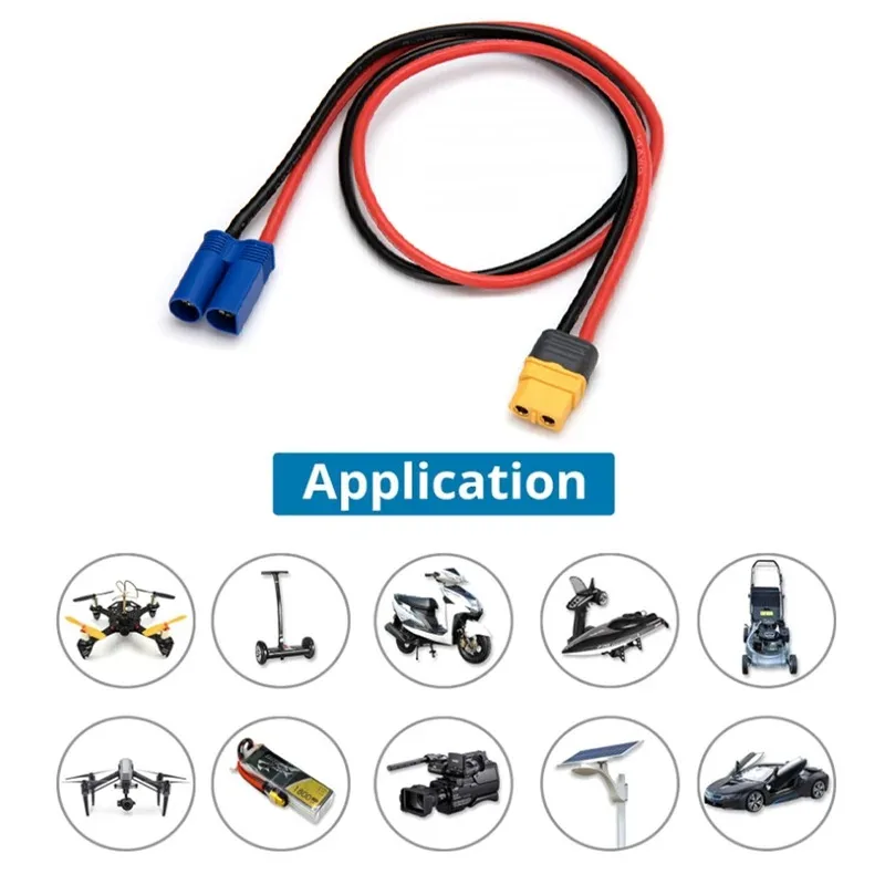 2pcs Charge Lead Cable XT60H Female to EC5 Male Adapter Wire 14awg 30cm for RC Plane Car Boat Battery Charger Motor Esc