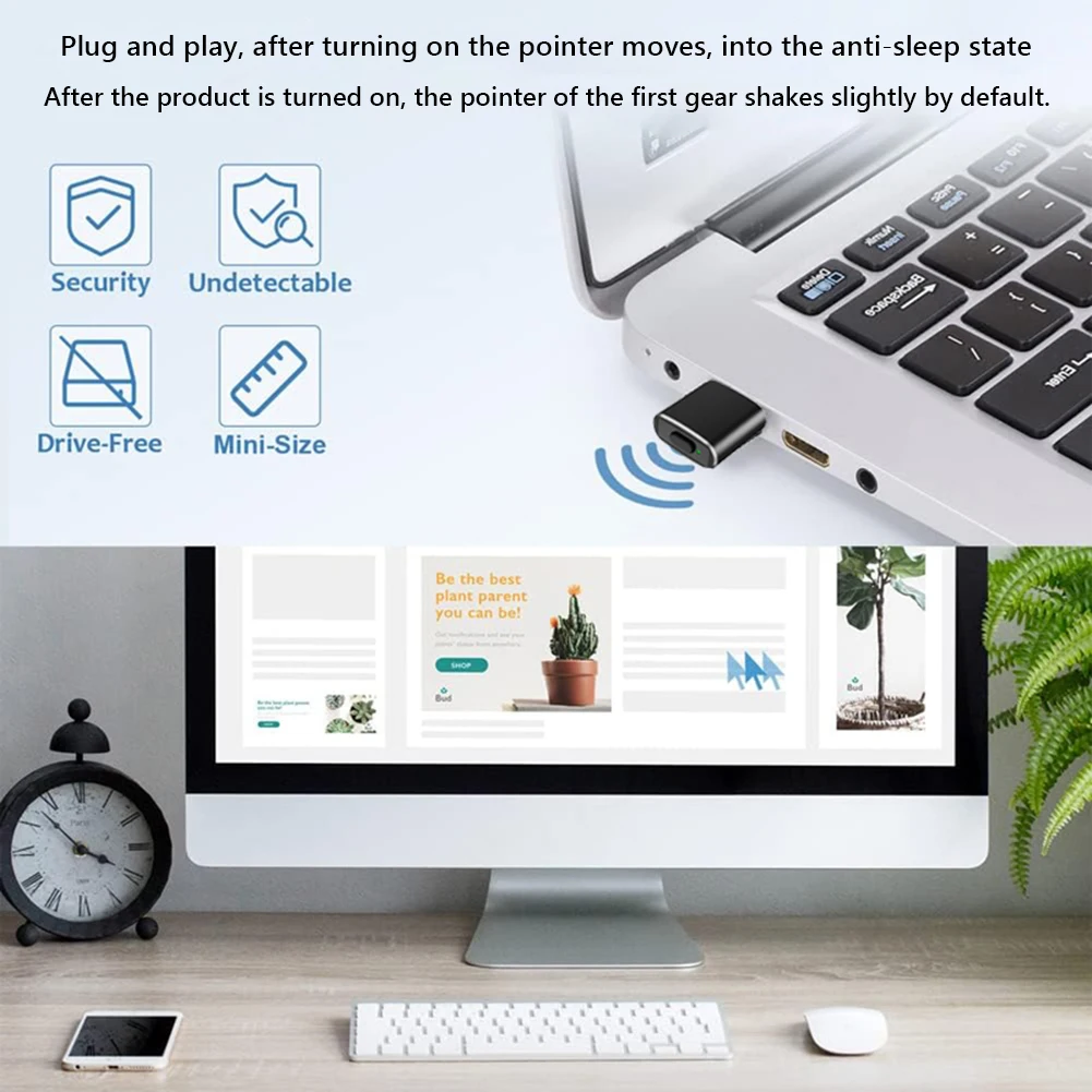 Mouse Jiggler USB Type C Undetectable Mouse Mover Shaker Simulate Mice Driver-Free Keeps Computer PC Laptop Awake ON/Off Button