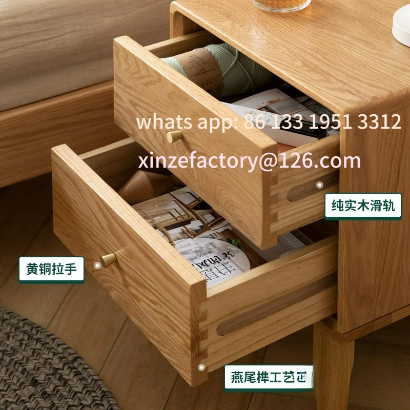 

Customizable all solid wood bedside table Modern simple oak bedside small cabinet Nordic bedroom log locker Large capacity