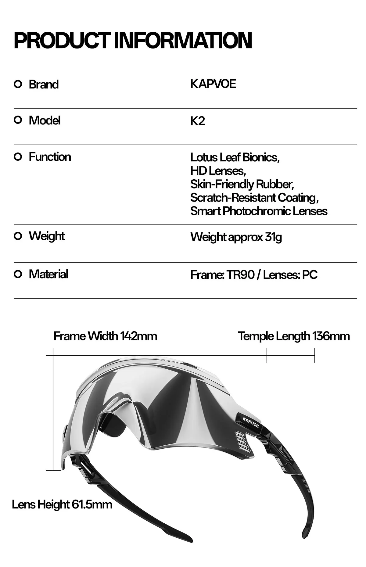 KAPVOE Outdoor Sport Wandern Frauen Fahrrad Radfahren UV400 Brille Männer Photochrome Radfahren Sonnenbrille Straße Fahren Fahrrad Brille – Detail 27