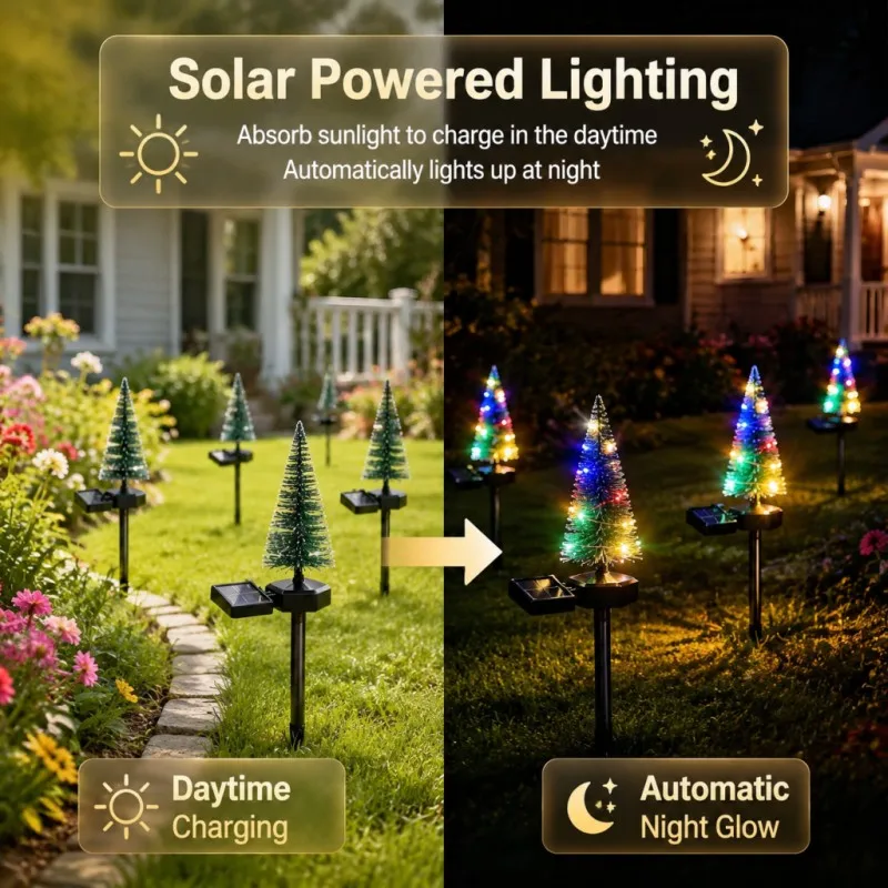Solar Powered Christmas Tree Ground Plug Lights IP65 Waterproof Colorful Lighting Mode Garden Courtyard Pathway Decoration