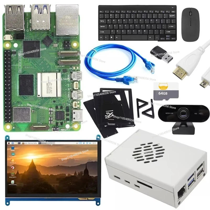For Raspberry Pi 5 1GB 2GB 4GB 8GB 16GB 7-inch Touchscreen PC Wireless Keyboard and Mouse Kit 64-bit Arm Cortex-A76