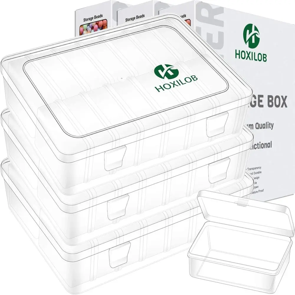 

45-компонентные коробки-органайзеры для бусин, средний прозрачный пластиковый контейнер для хранения с этикетками, большой футляр для рукоделия, идеально подходящий для больших украшений из бисера