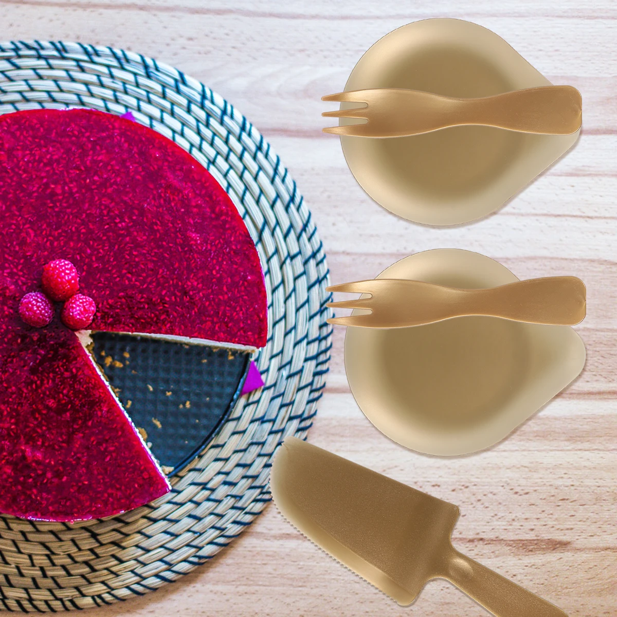 

22 Pcs Paper Plates Paper Tableware Birthday Party Supplies Metallic Golden Color Safe Kids Cake Tableware Set